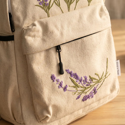Lavender Bloom Embroidered Backpack - BREACHIT