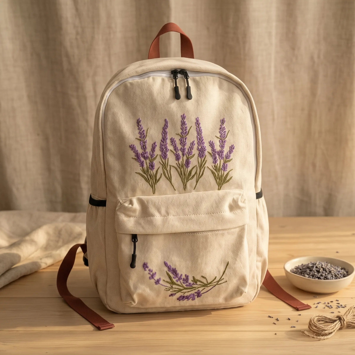 Lavender Bloom Embroidered Backpack - BREACHIT