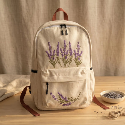 Lavender Bloom Embroidered Backpack - BREACHIT