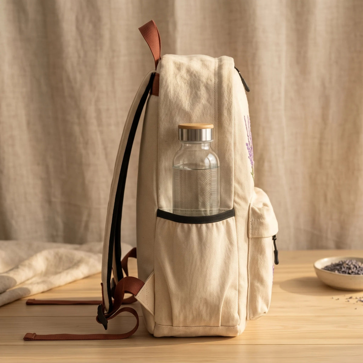 Lavender Bloom Embroidered Backpack - BREACHIT