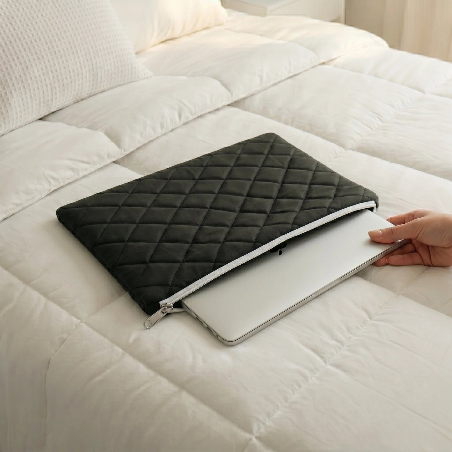 Midnight Black Quilt Puffer Laptop Sleeve - BREACHIT