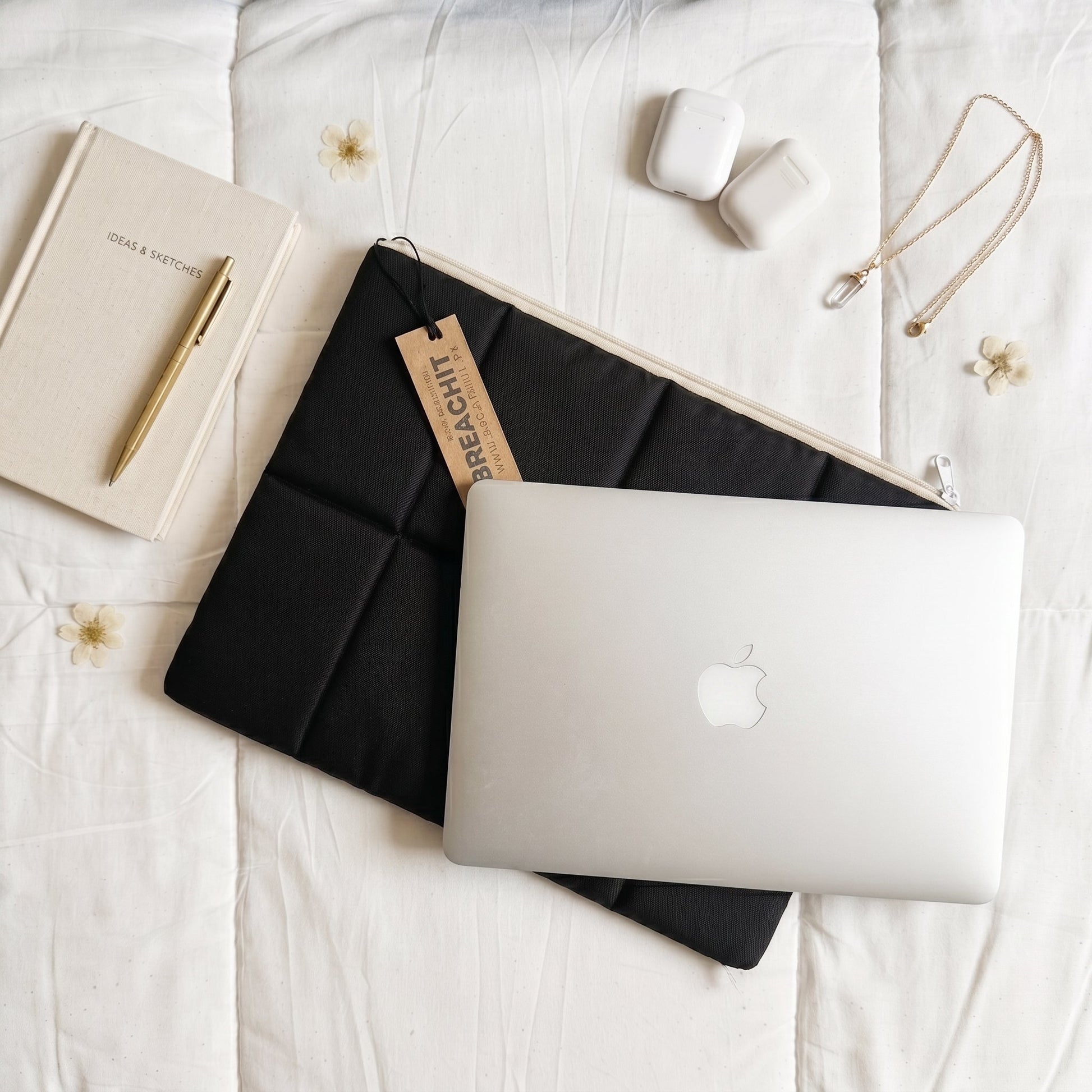 Midnight Black Quilt Puffer Laptop Sleeve - BREACHIT