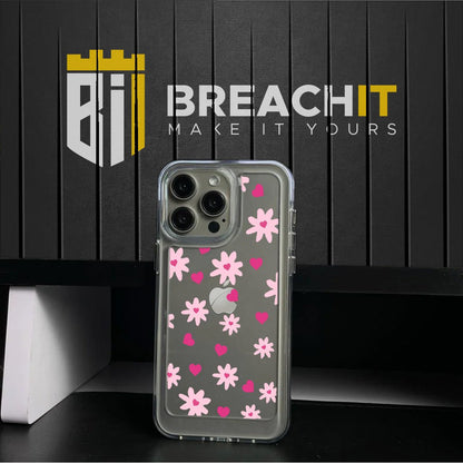 PC036 Hearts and Flowers Acrylic Black Border Mobile Case - BREACHIT