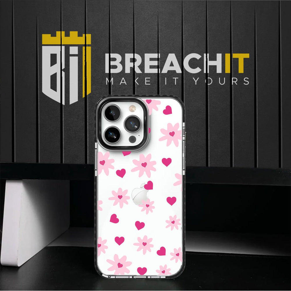 PC036 Hearts and Flowers Acrylic Black Border Mobile Case - BREACHIT