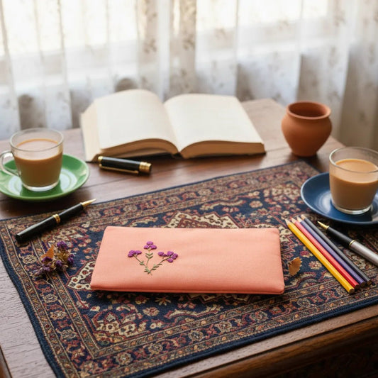 Peach Embroidered Petal Pouch - BREACHIT