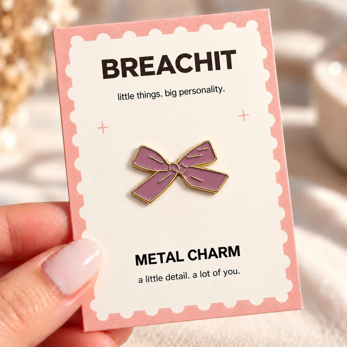 Pink Ribbon Bow - Adhesive Metal Charm - BREACHIT