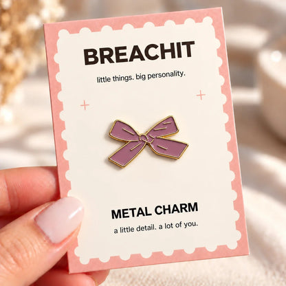 Pink Ribbon Bow - Adhesive Metal Charm - BREACHIT