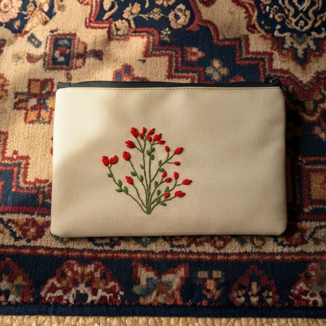 Scarlet Embroidered Bloom Pouch - BREACHIT