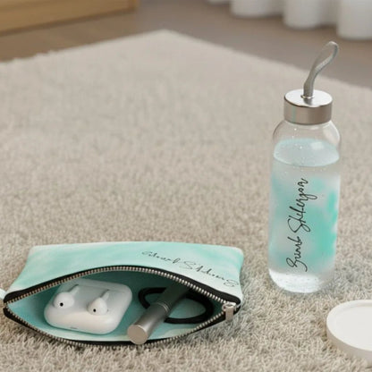 Splash Name Glass Water Bottle and Pouch - BREACHIT