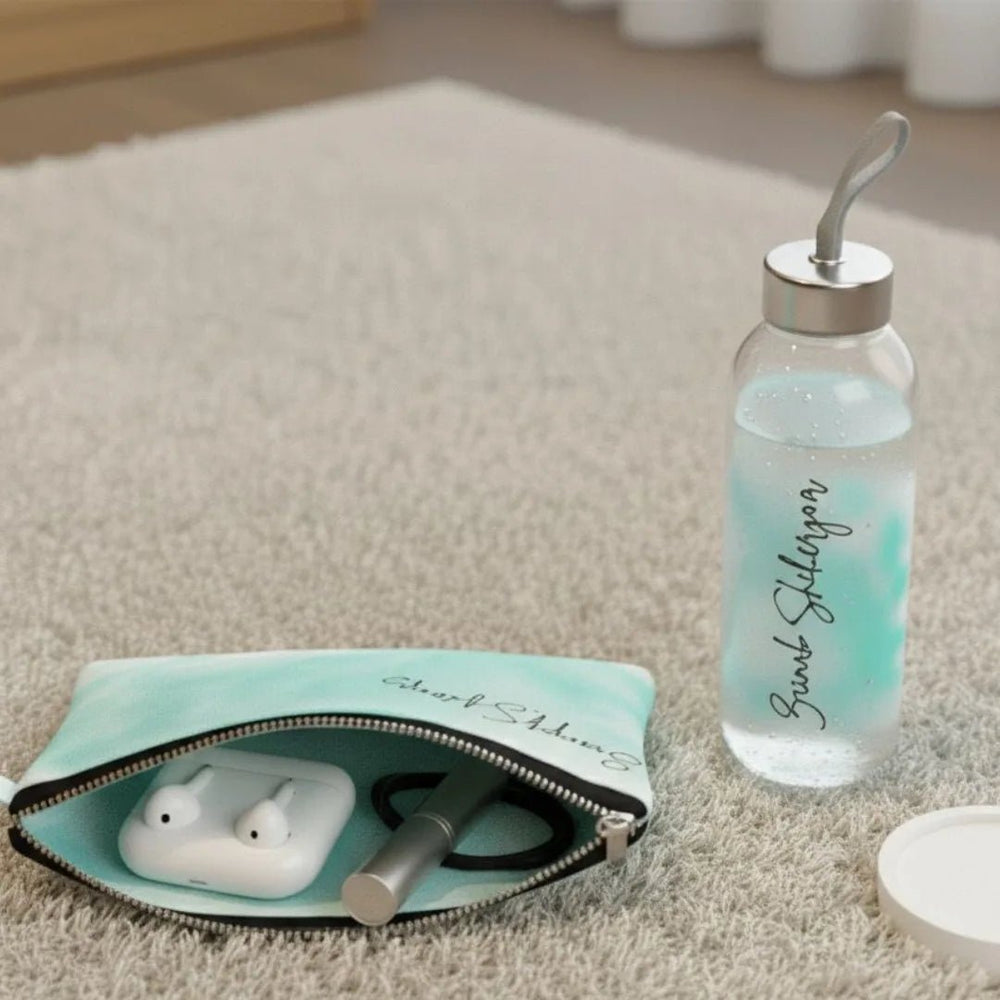 Splash Name Glass Water Bottle and Pouch - BREACHIT