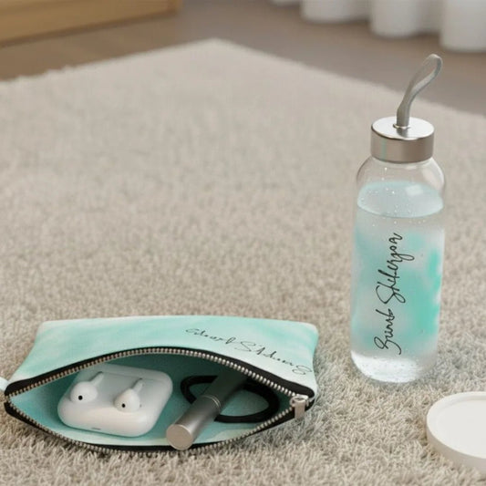 Splash Name Glass Water Bottle and Pouch - BREACHIT