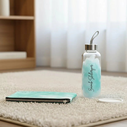 Splash Name Glass Water Bottle and Pouch - BREACHIT