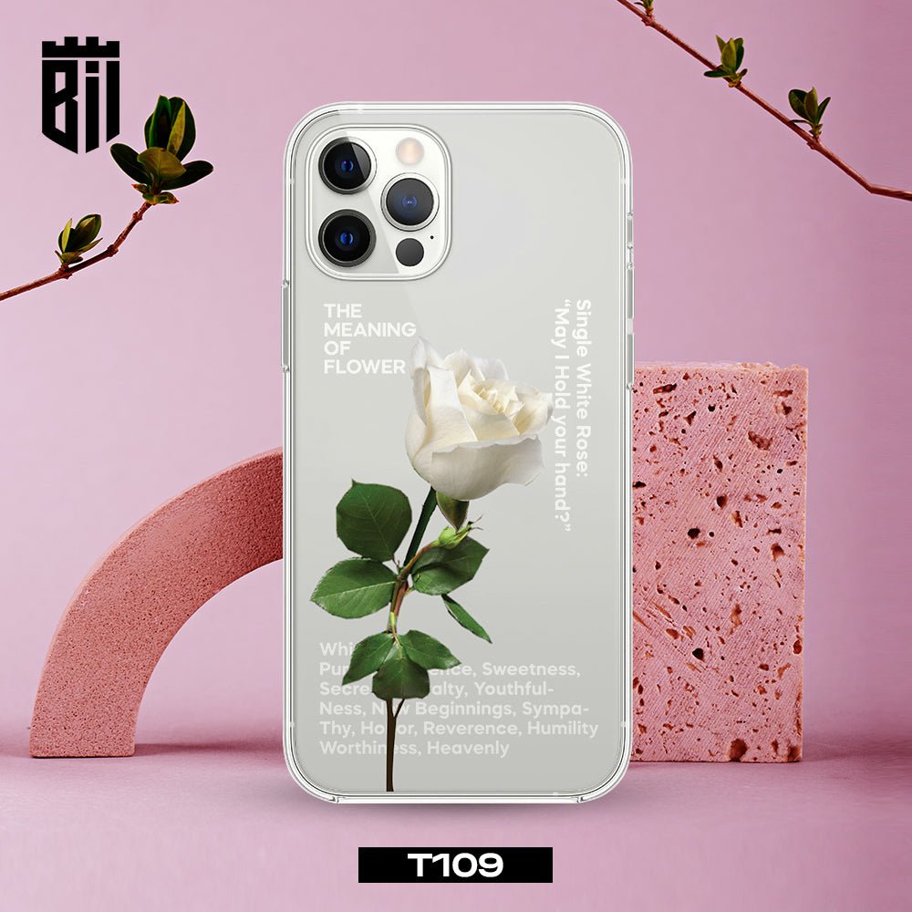 T109 White Rose Transparent Design Mobile Case - BREACHIT