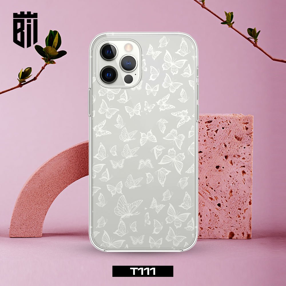 T111 White Butterfly Transparent Design Mobile Case - BREACHIT