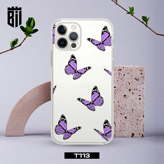 T113 Purple Butterflies Transparent Design Mobile Case - BREACHIT