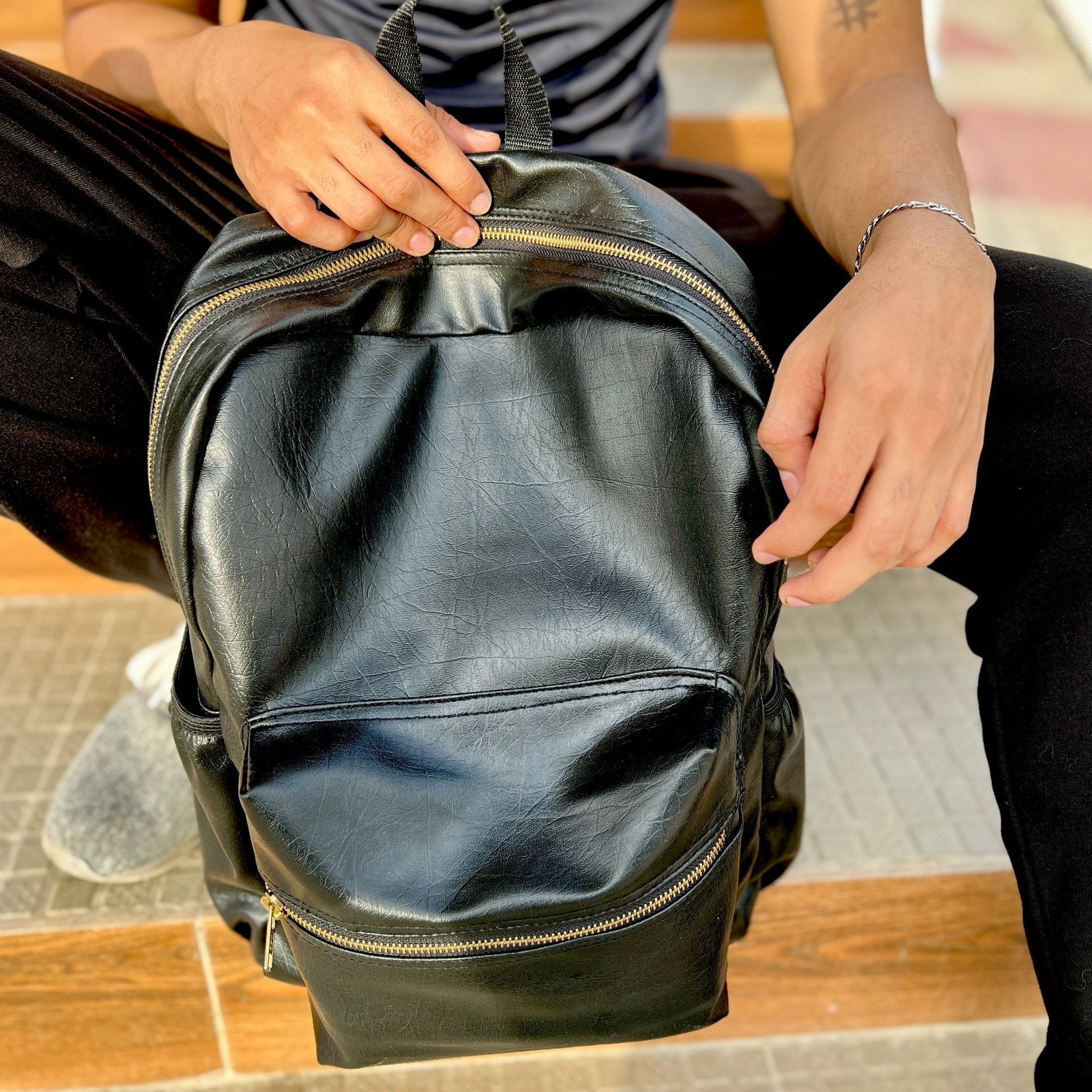 The Black Gold Voyager Leatherite Backpack | Make Your Own - BREACHIT