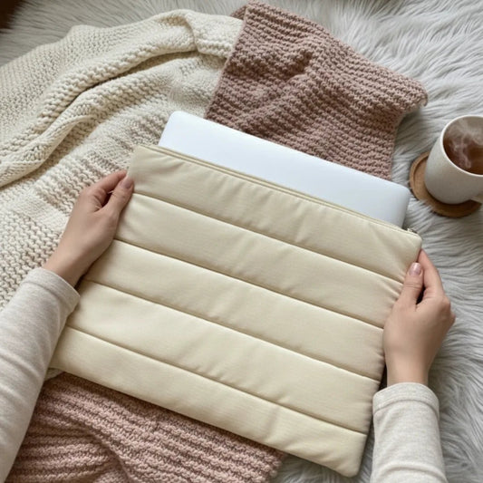 Warm Ivory Quilt Puffer Laptop Sleeve - BREACHIT
