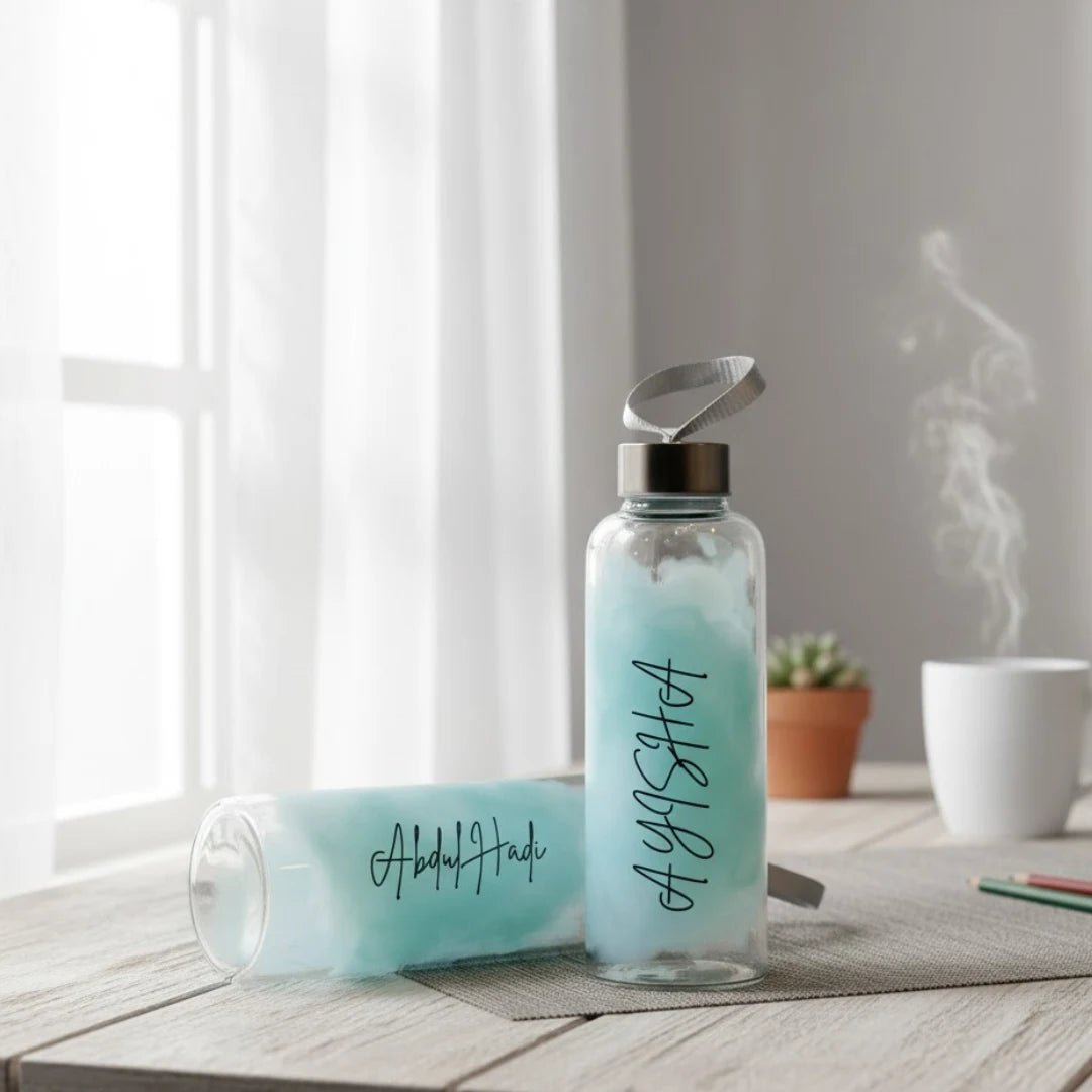 WB025 - Black Name Printed Glass Water Bottle - BREACHIT