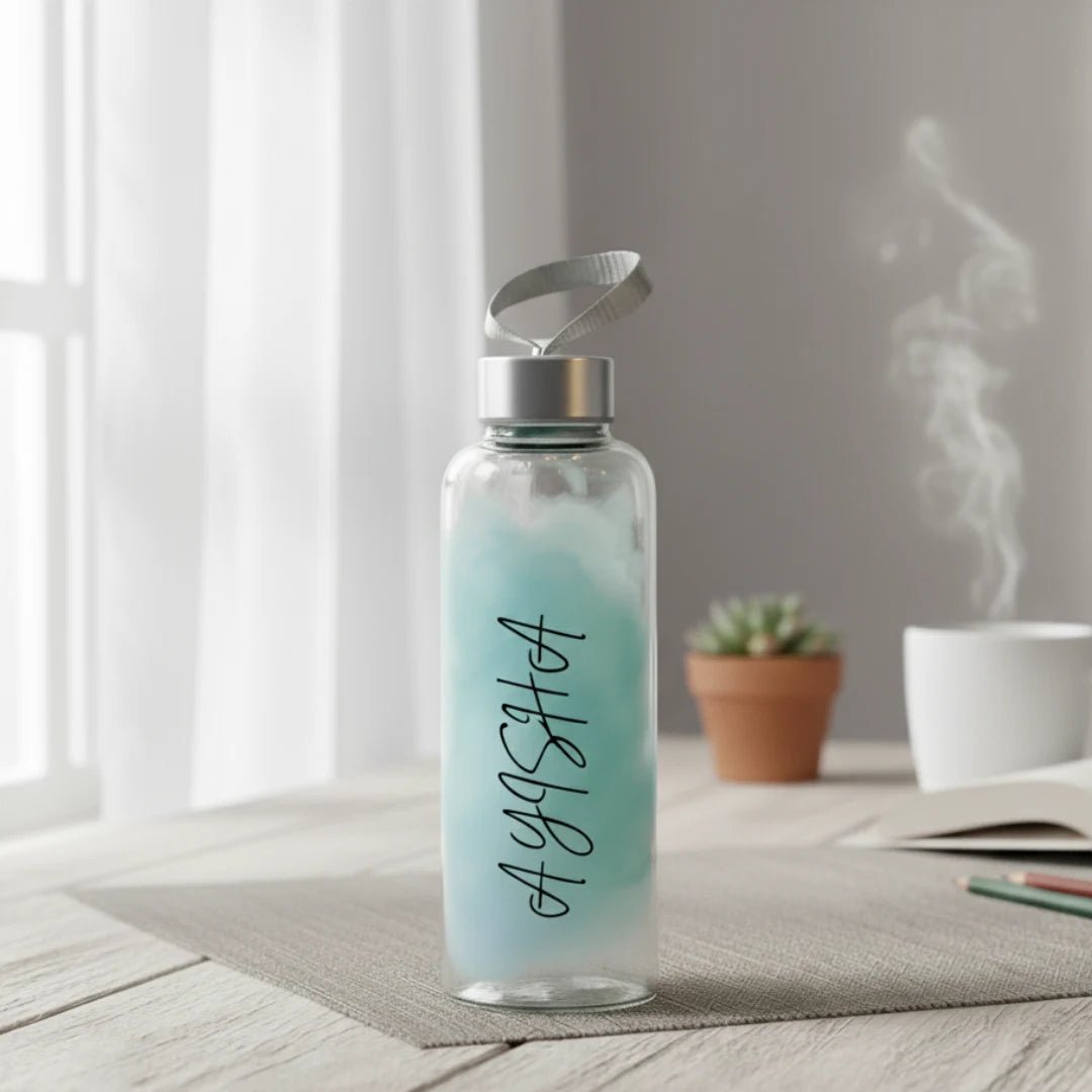 WB025 - Black Name Printed Glass Water Bottle - BREACHIT