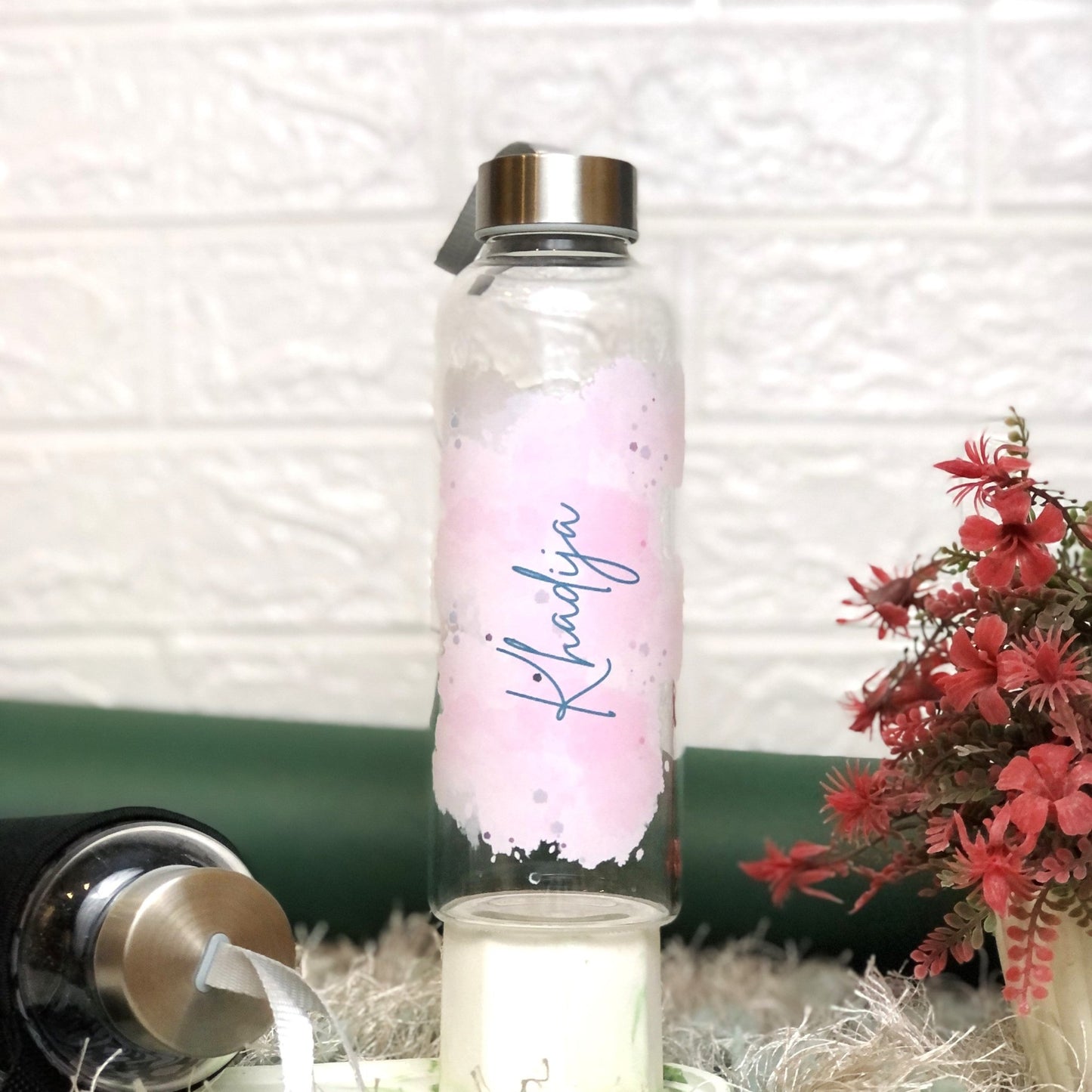 WB026 - Sea Green Printed Glass Water Bottle - BREACHIT