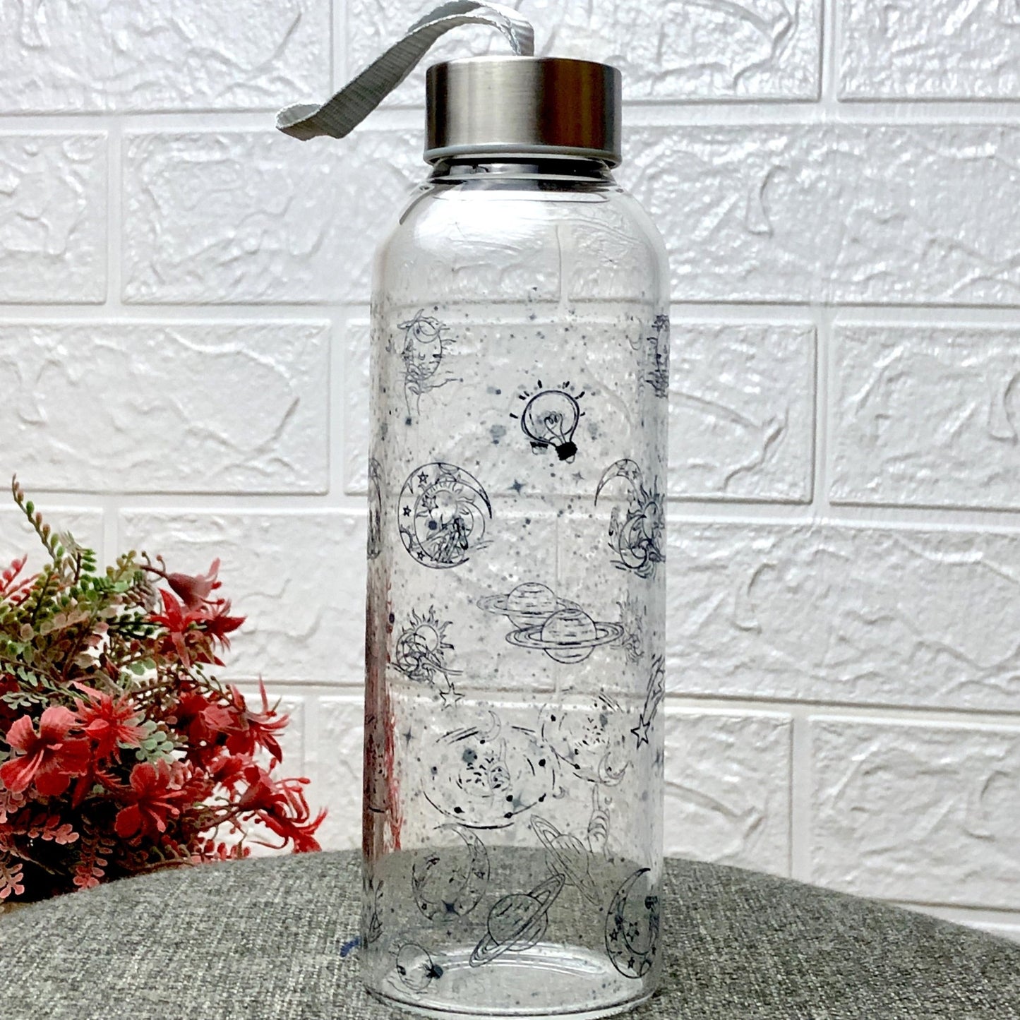 WB027 - Moonlit Printed Glass Water Bottle - BREACHIT