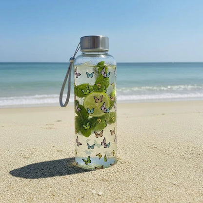 WB028 - Butterfly Printed Glass Water Bottle - BREACHIT