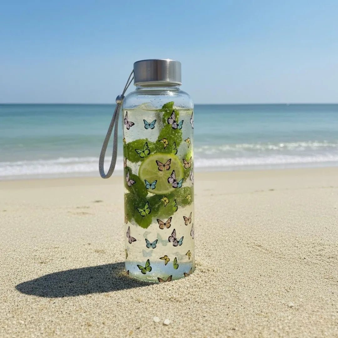 WB028 - Butterfly Printed Glass Water Bottle - BREACHIT