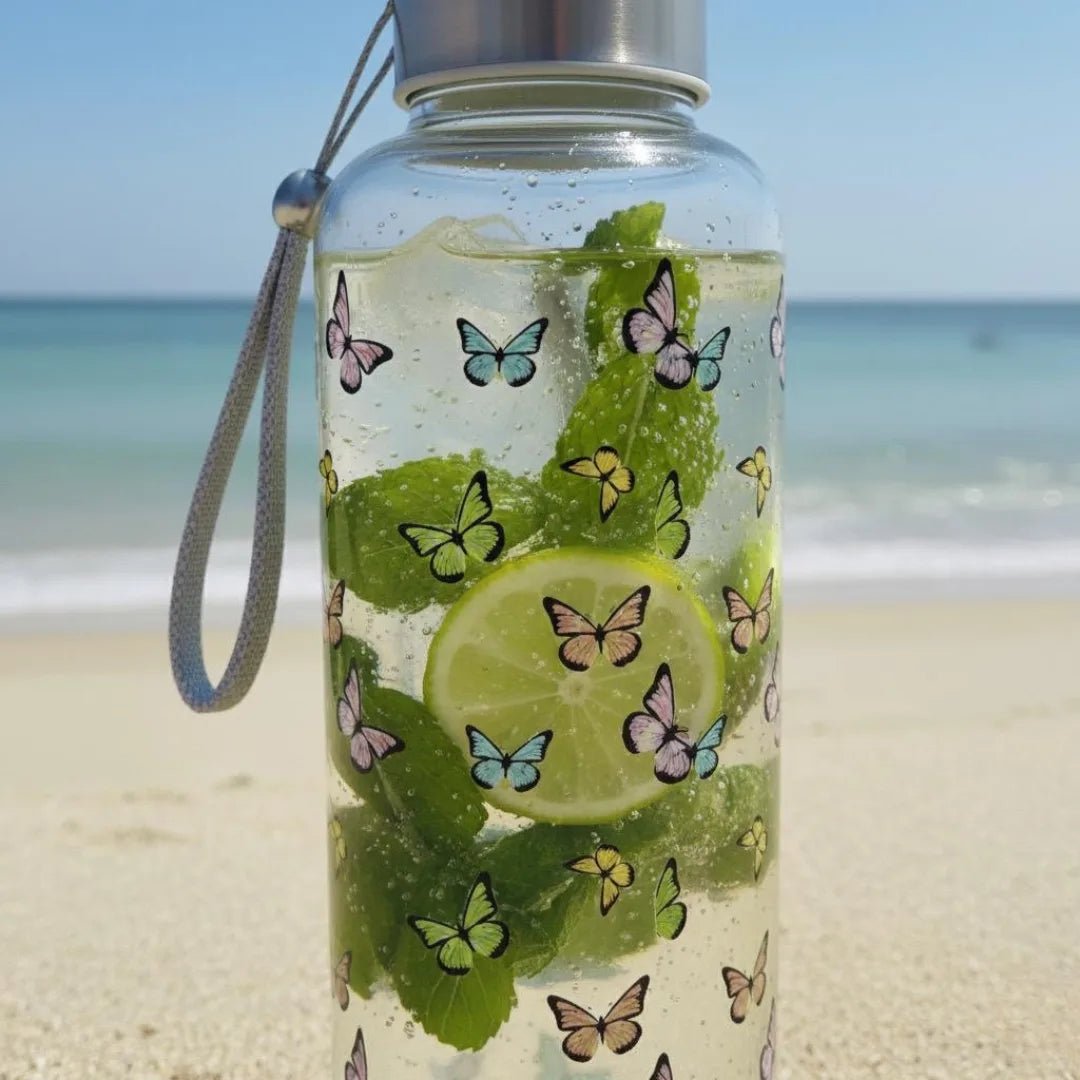 WB028 - Butterfly Printed Glass Water Bottle - BREACHIT