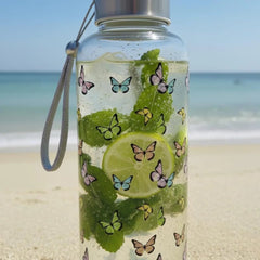 WB028 - Butterfly Printed Glass Water Bottle - BREACHIT