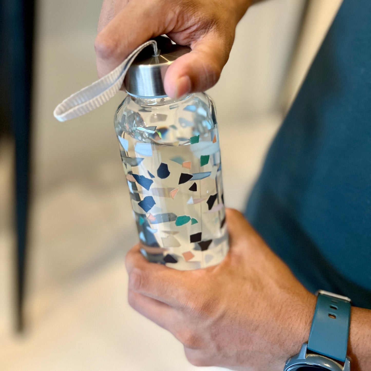 WB032 - Terrazzo Printed Glass Water Bottle - BREACHIT