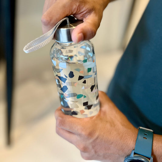 WB032 - Terrazzo Printed Glass Water Bottle - BREACHIT