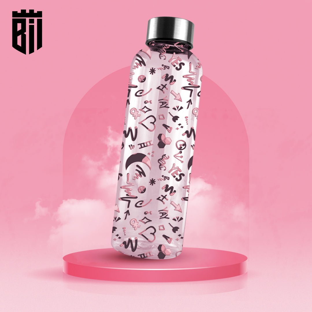 WB034 - Pink n black Printed Glass Water Bottle - BREACHIT