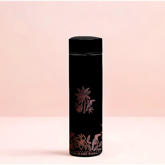 WB048 - Black Floral Printed Temperature Water Bottle - BREACHIT