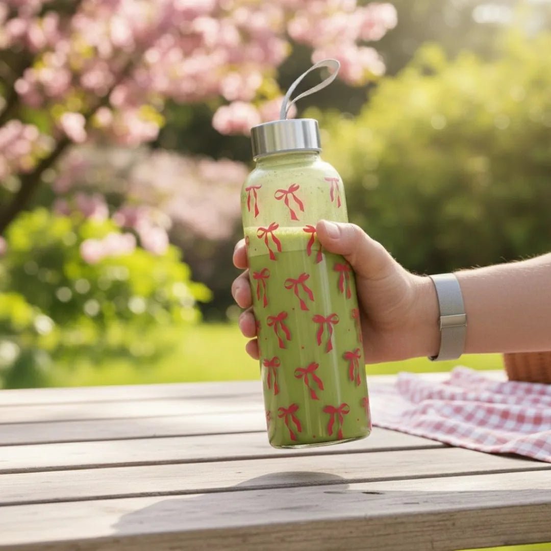 WB053 - Pink Ribbon Bloom Glass Water Bottle - BREACHIT