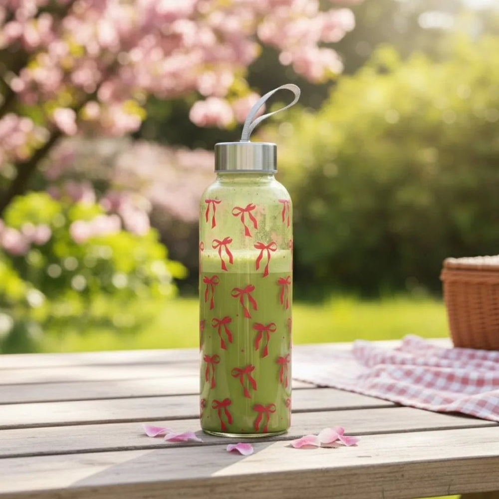 WB053 - Pink Ribbon Bloom Glass Water Bottle - BREACHIT