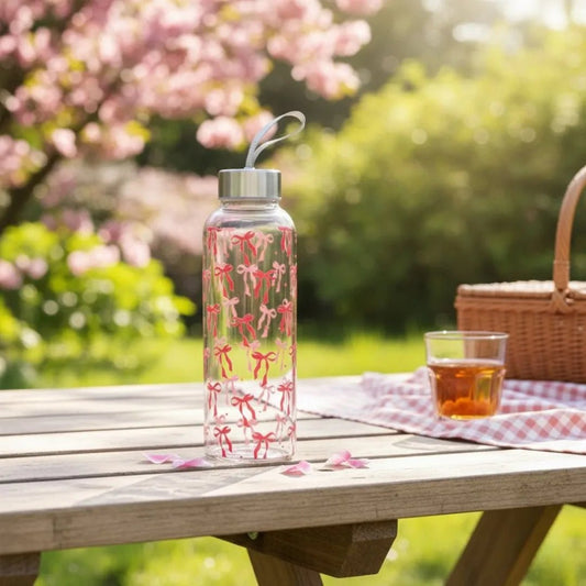WB053 - Pink Ribbon Bloom Glass Water Bottle - BREACHIT