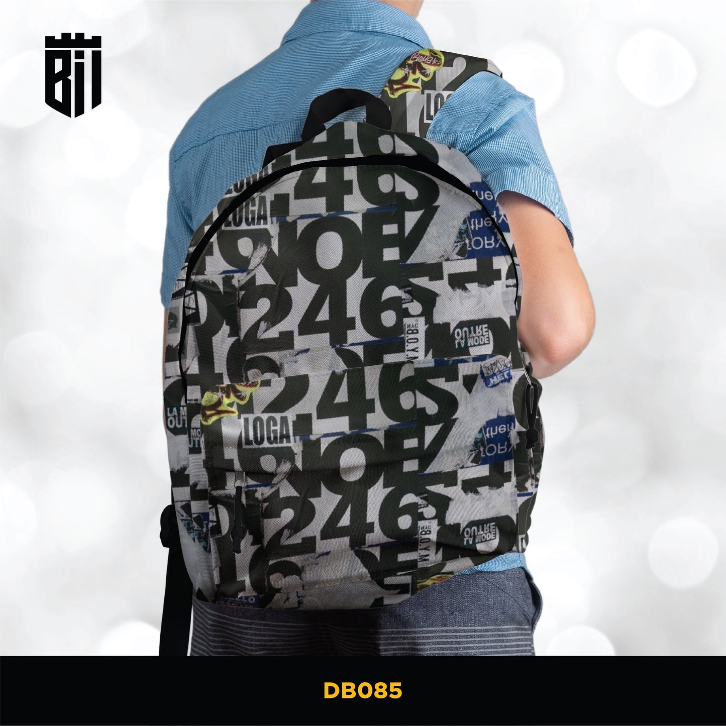 DB085 Typography Art Allover Printed Backpack