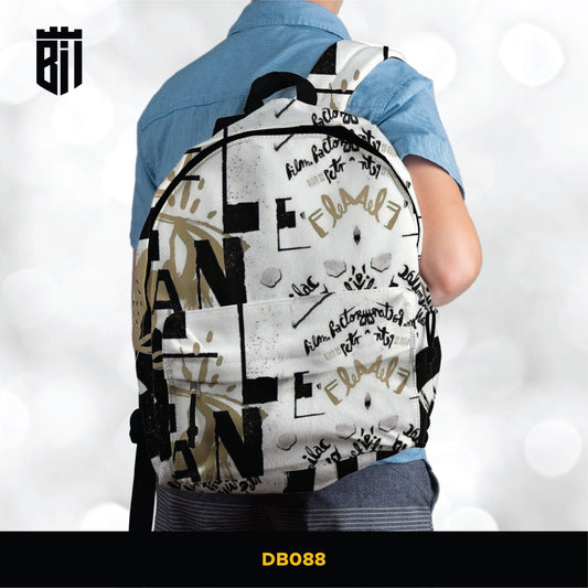 DB088 Typography Art Allover Printed Backpack