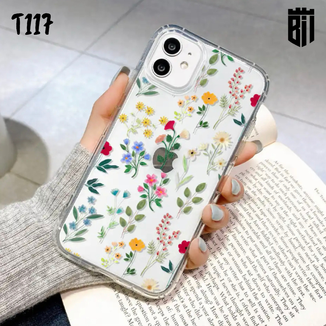 T117 Floral Transparent Design Mobile Case
