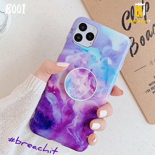 B001 Purple Marble Design Mobile Case with Popsocket - BREACHIT