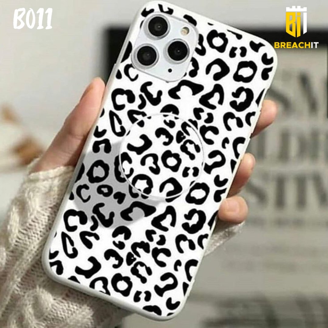 B011 Black White Cheetah Print Mobile Case with Popsocket - BREACHIT