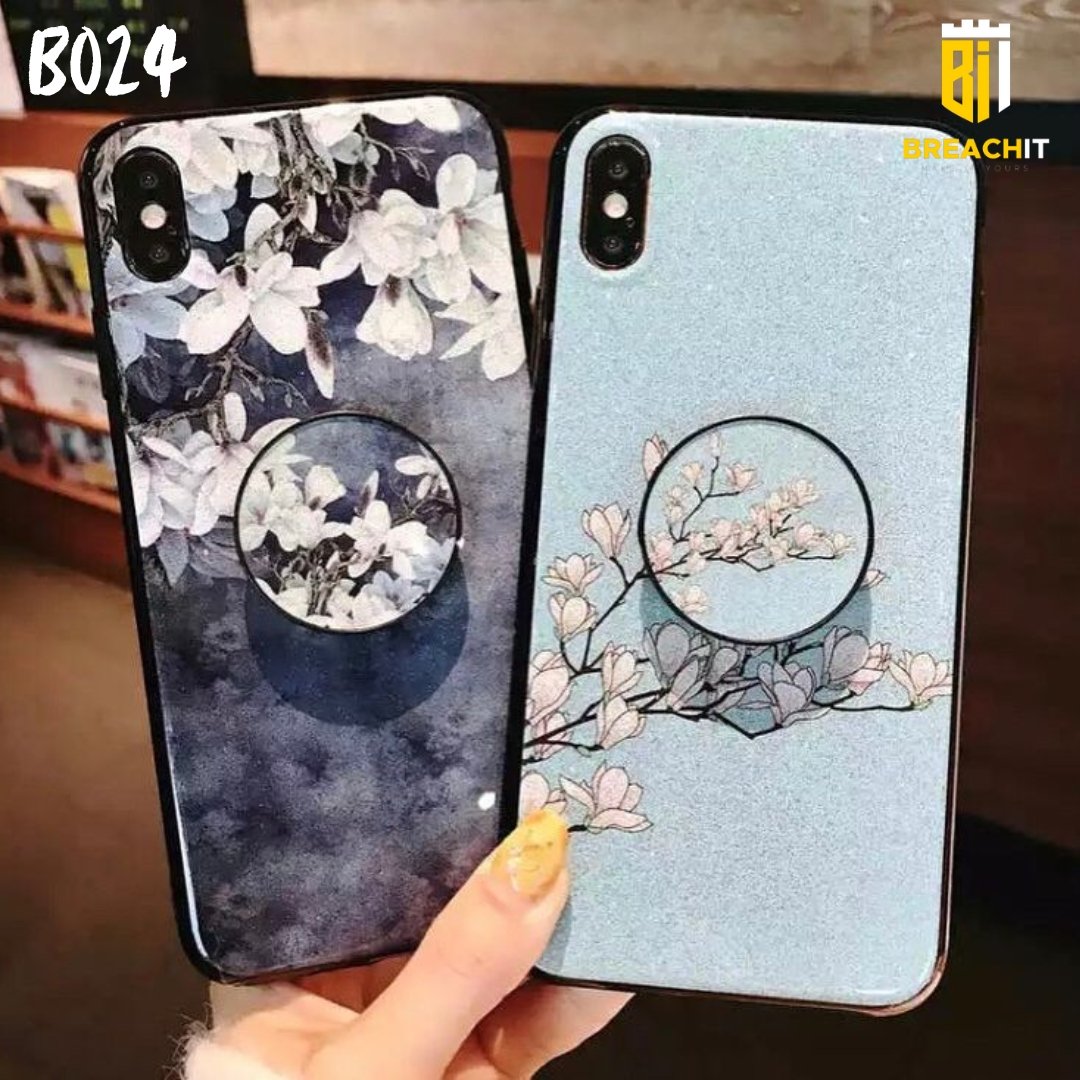 B024 Blue Floral Mobile Case with Popsocket - BREACHIT