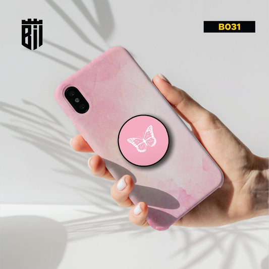 B030 Pink Marble Butterfly Mobile Case with Popsocket - BREACHIT