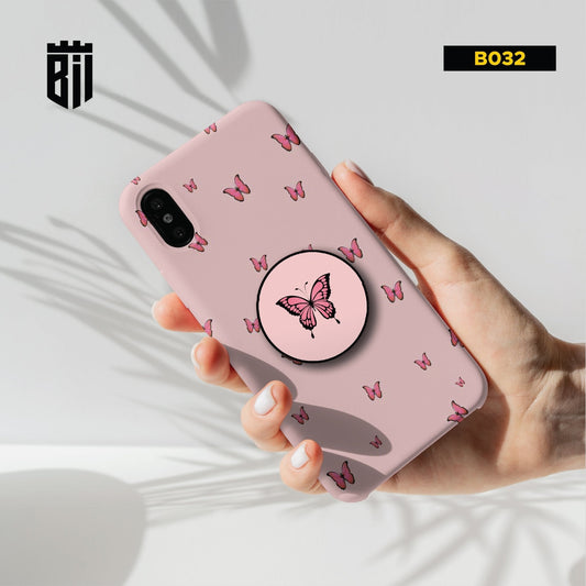 B032 Pink Butterfly Mobile Case with Popsocket - BREACHIT