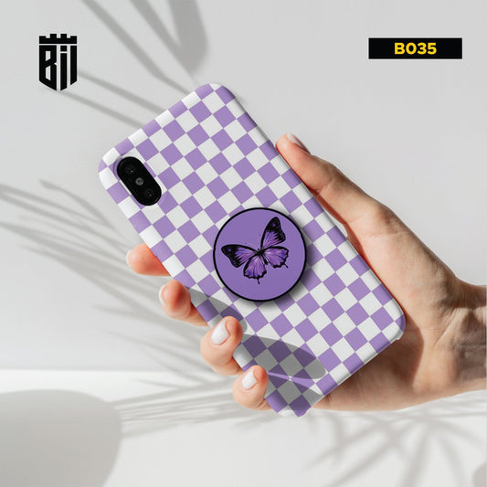 B035 Purple Checkered Butterfly Mobile Case with Popsocket - BREACHIT