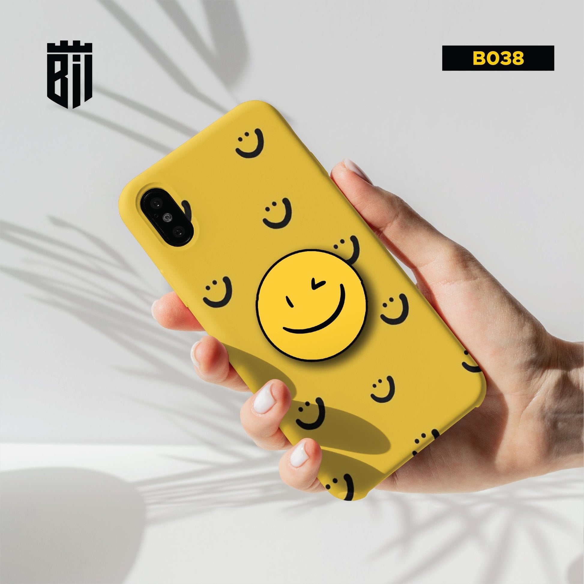 B038 Yellow Smiley Mobile Case with Popsocket - BREACHIT