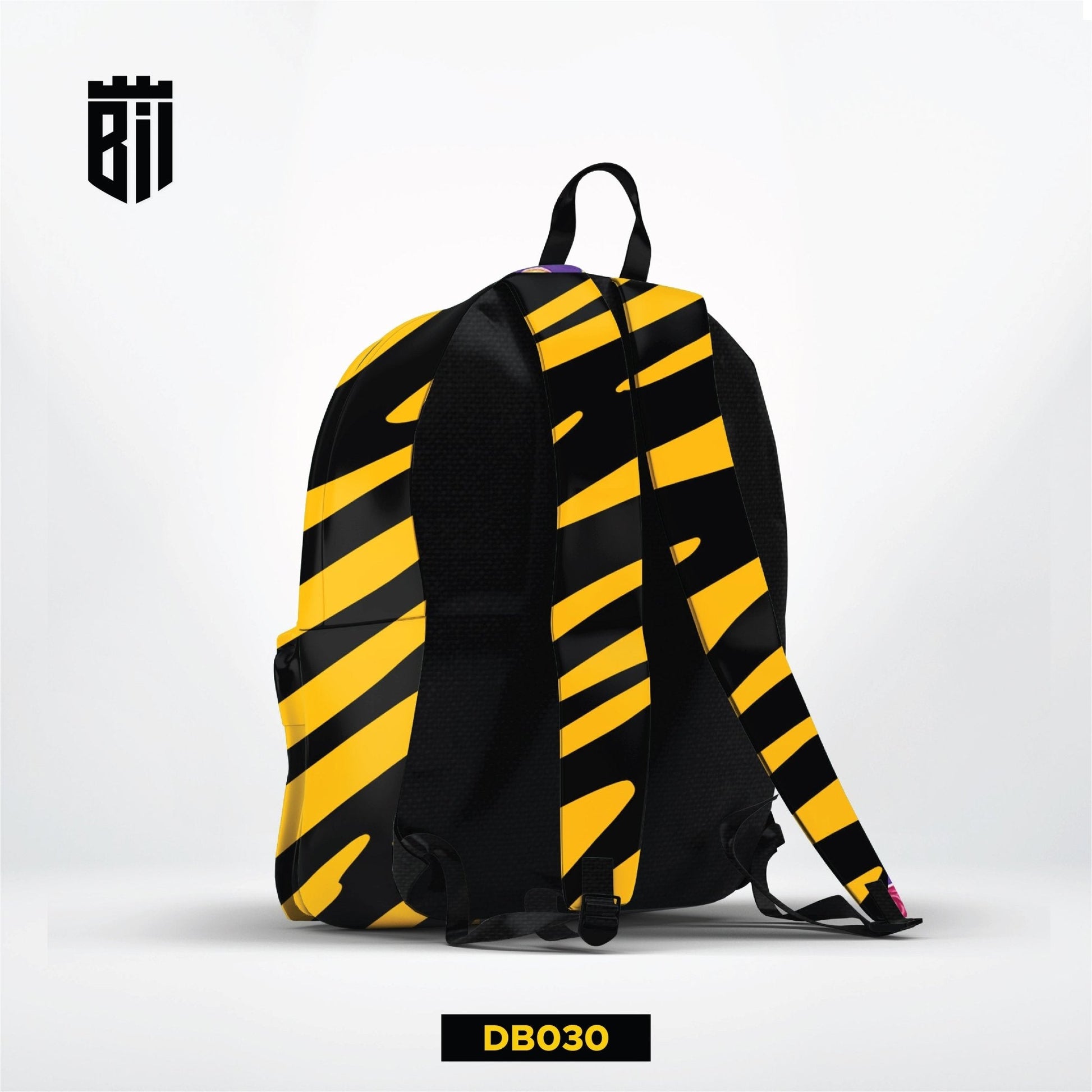 DB030 Yellow Black Pattern Allover Printed Backpack - BREACHIT