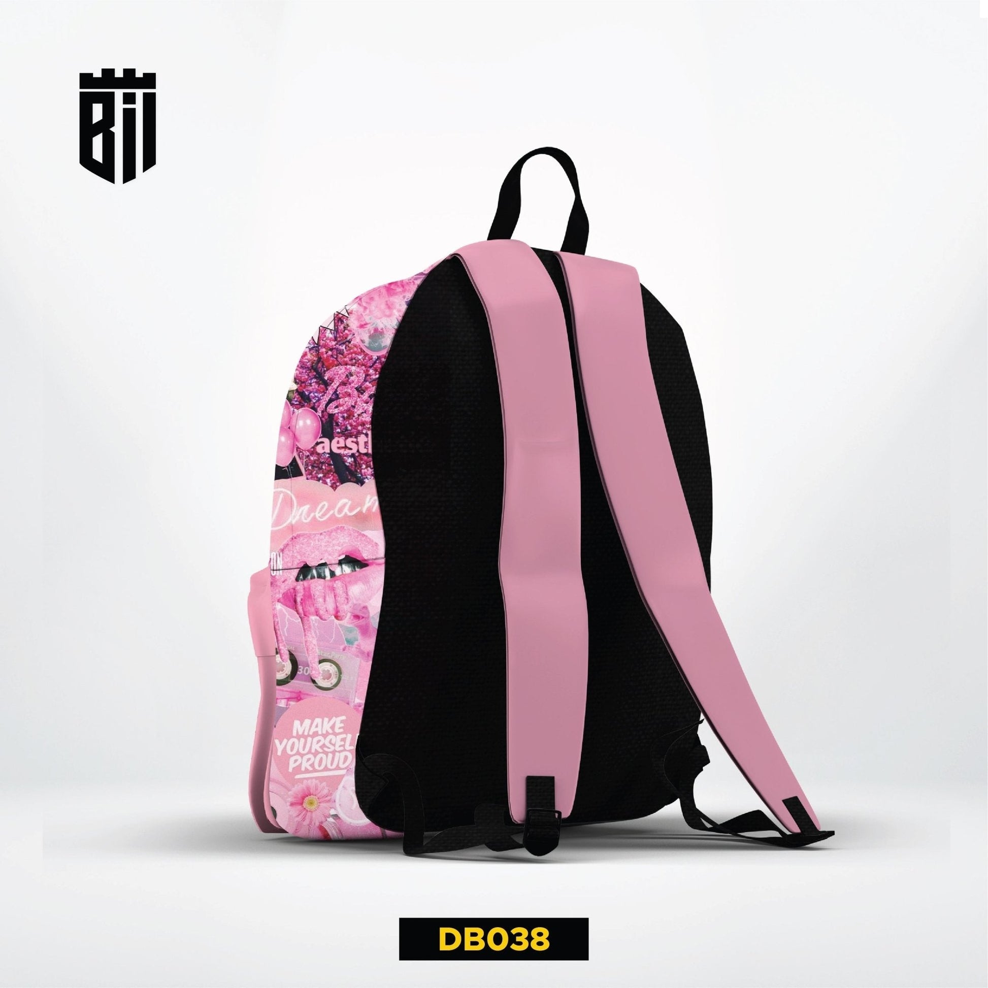 DB038 Aesthetic Pink Allover Printed Backpack - BREACHIT