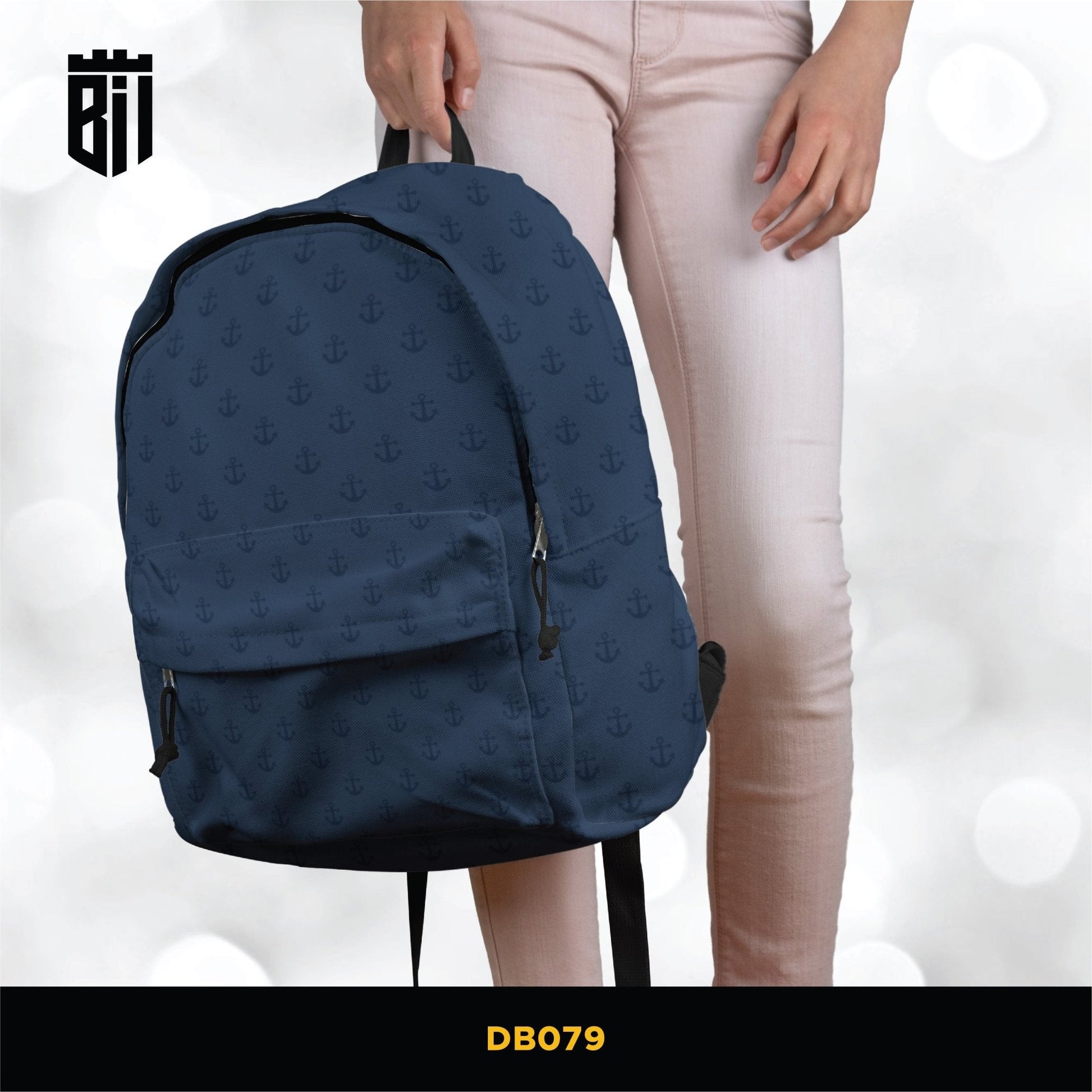 DB079 Blue Anchors Allover Printed Backpack - BREACHIT