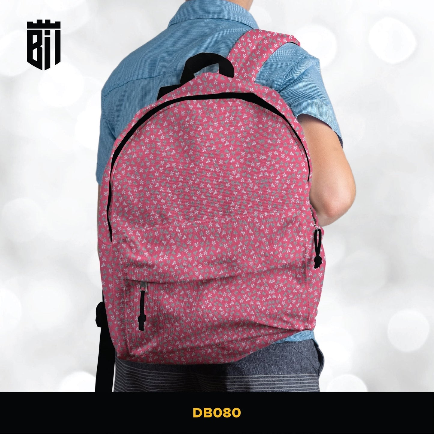 DB080 Pink Floral Allover Printed Backpack - BREACHIT